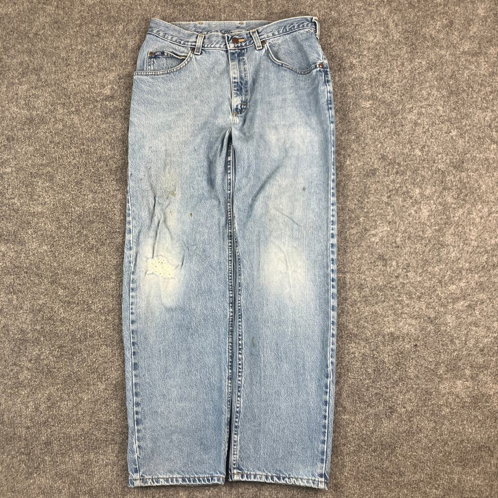 Vintage Lee Mens 34x30 Light Wash Distressed Relaxed Fit Straight Leg‎ Jeans